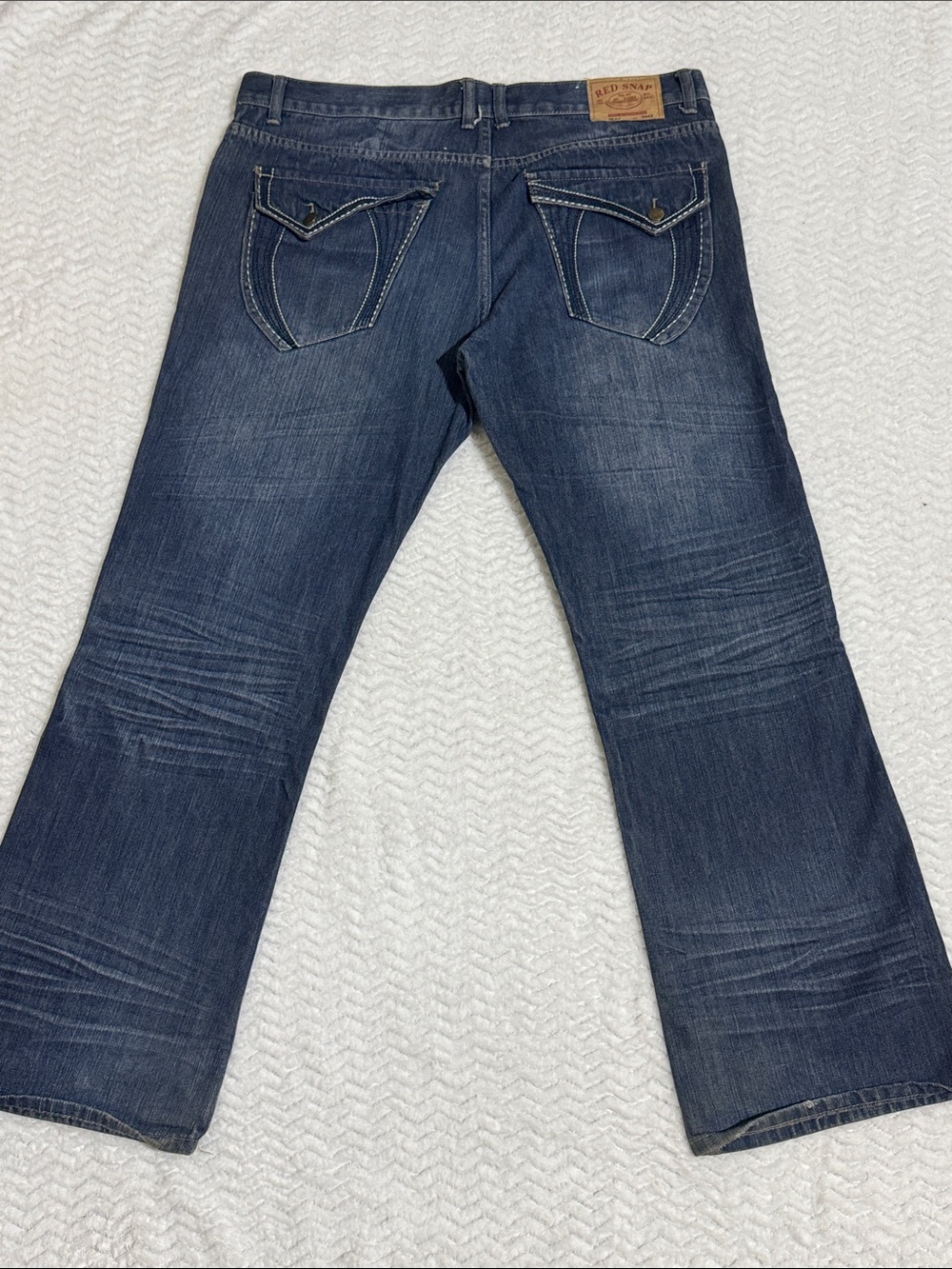 Red Snap Y2K Vintage Embroidered Jeans Size 36/32 Destressed Skater